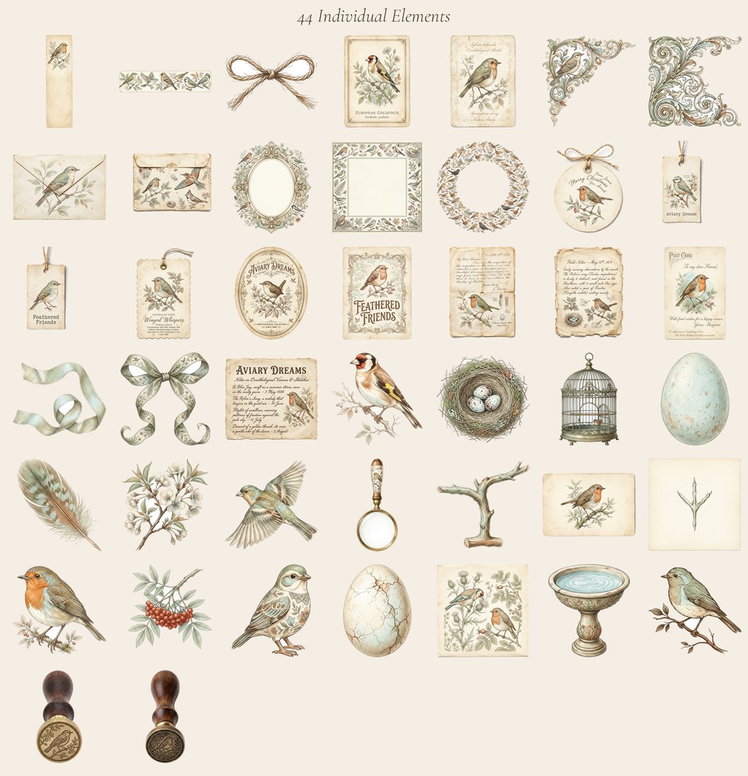 Songbird Aviary Junk Journal Kit | Vintage Feathered Friends Ephemera | Printable Pages | Digital Download