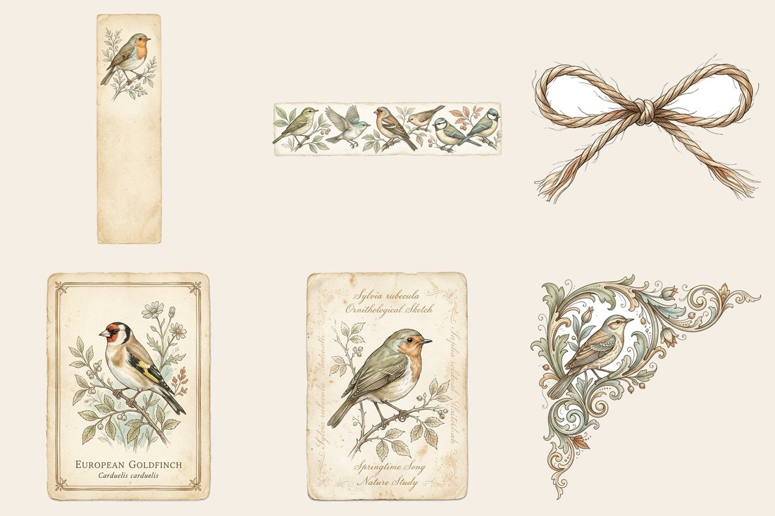 Songbird Aviary Junk Journal Kit | Vintage Feathered Friends Ephemera | Printable Pages | Digital Download