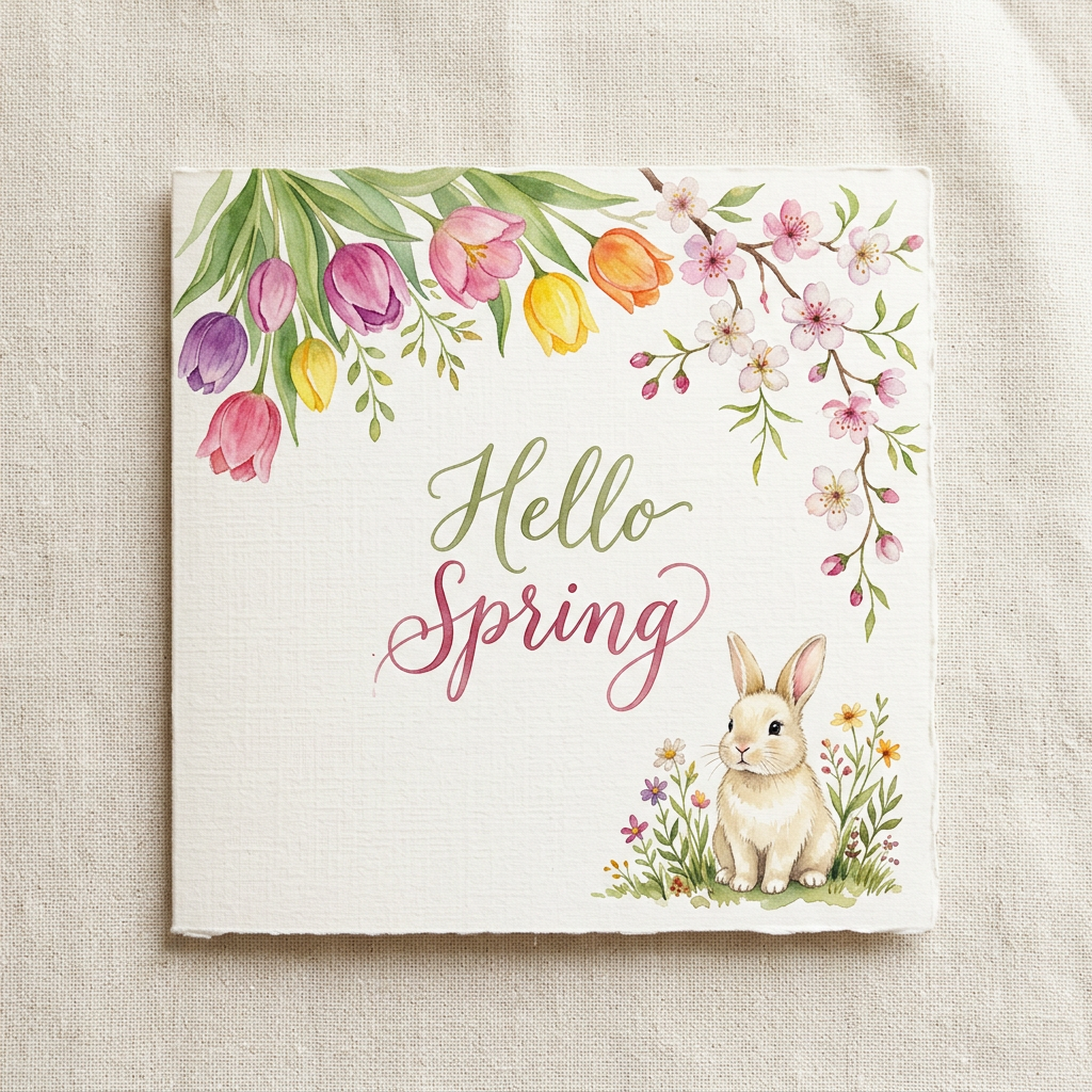 Watercolor Spring Tulips and Bunnies Clipart, 30 PNG, Transparent Background, Commercial Use, Digital Download