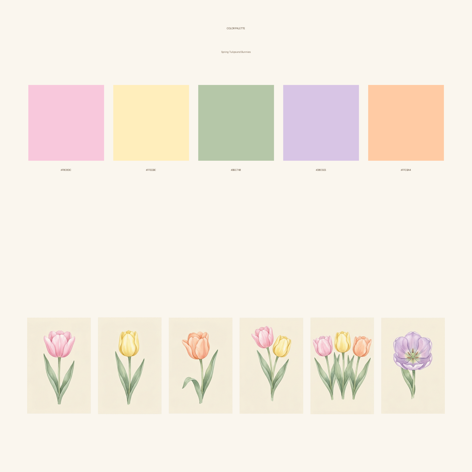 Watercolor Spring Tulips and Bunnies Clipart, 30 PNG, Transparent Background, Commercial Use, Digital Download