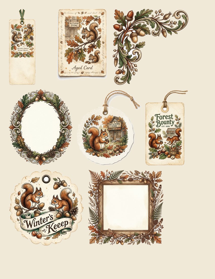 Squirrel's Pantry Junk Journal Kit | Autumn Woodland Ephemera | Printable Scrapbook Sheets | Digital Download
