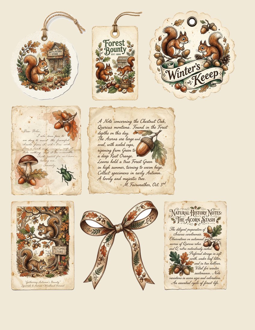 Squirrel's Pantry Junk Journal Kit | Autumn Woodland Ephemera | Printable Scrapbook Sheets | Digital Download