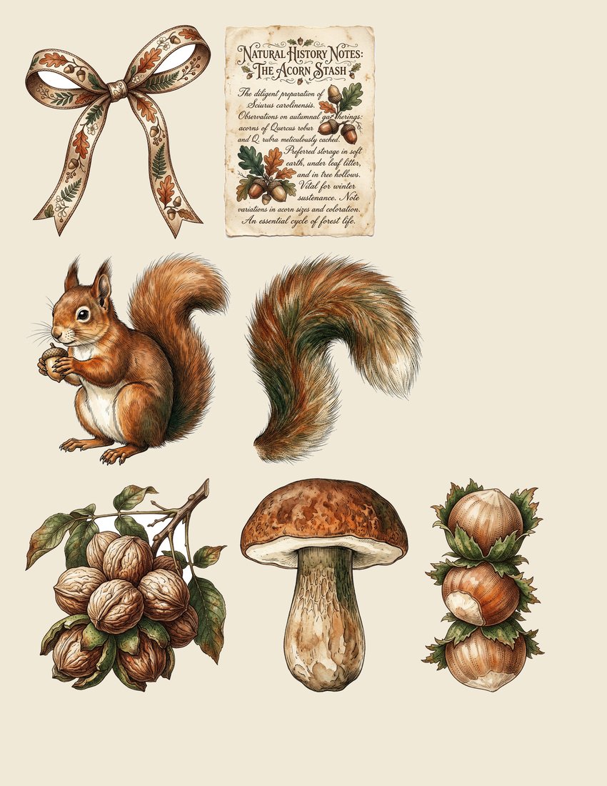 Squirrel's Pantry Junk Journal Kit | Autumn Woodland Ephemera | Printable Scrapbook Sheets | Digital Download