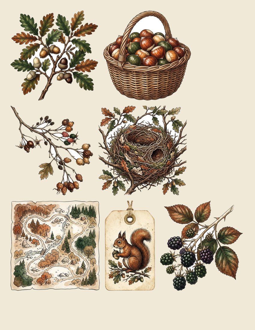 Squirrel's Pantry Junk Journal Kit | Autumn Woodland Ephemera | Printable Scrapbook Sheets | Digital Download