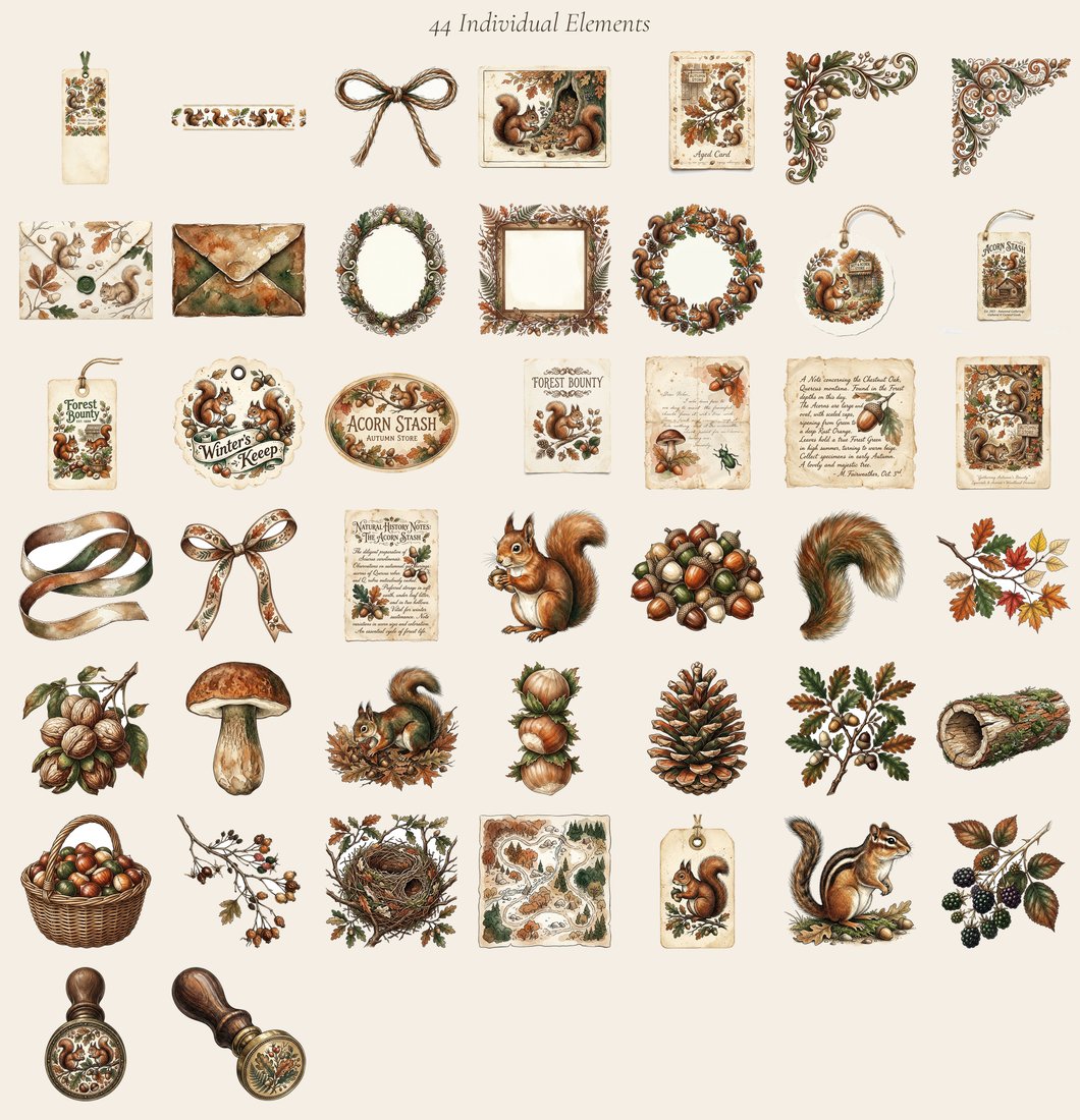 Squirrel's Pantry Junk Journal Kit | Autumn Woodland Ephemera | Printable Scrapbook Sheets | Digital Download