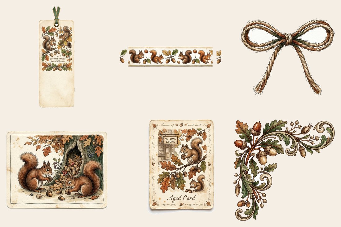 Squirrel's Pantry Junk Journal Kit | Autumn Woodland Ephemera | Printable Scrapbook Sheets | Digital Download