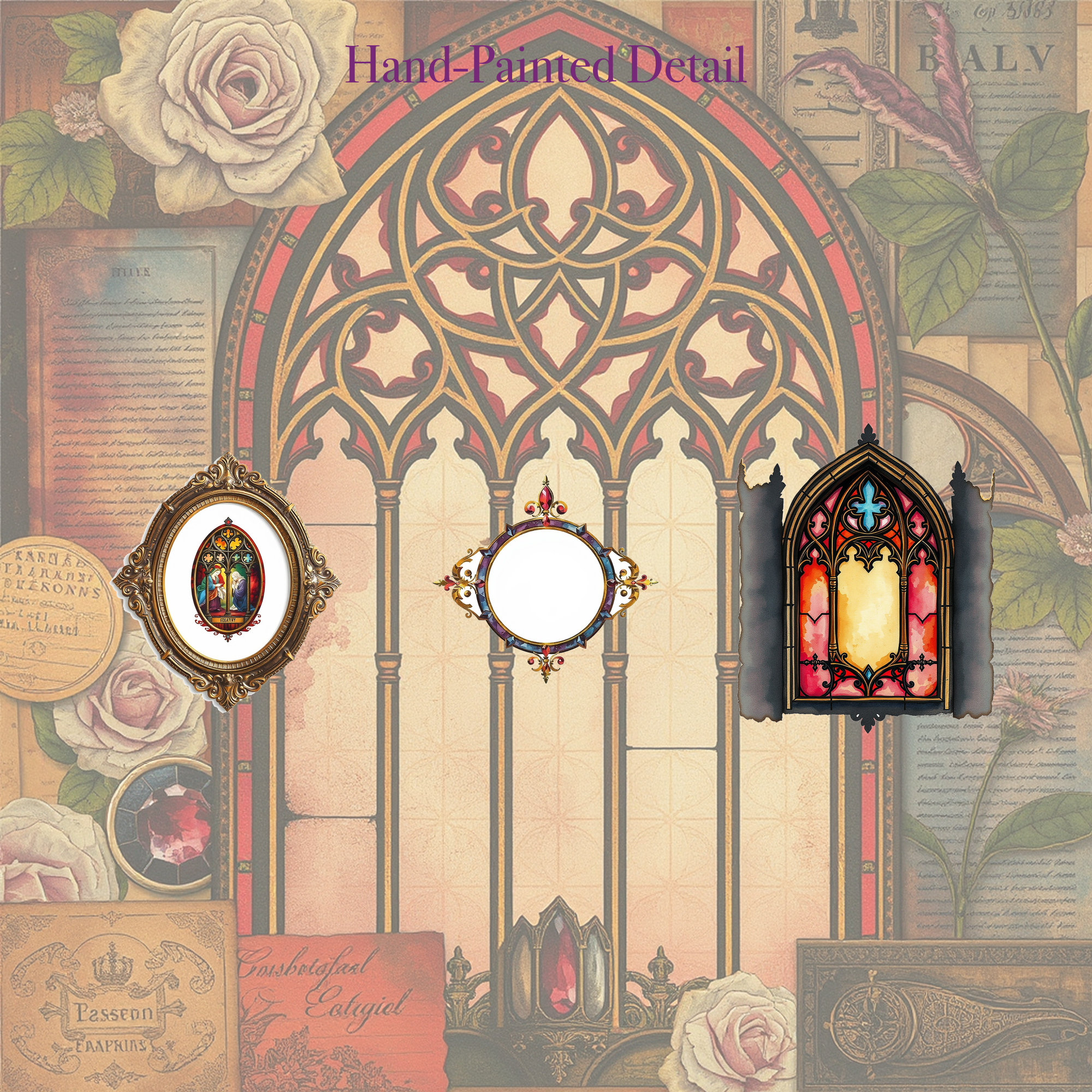 Stained Glass Cathedral Junk Journal Kit | Gothic Jewel Window Ephemera Papers | Printable Cut-Outs | Digital Download