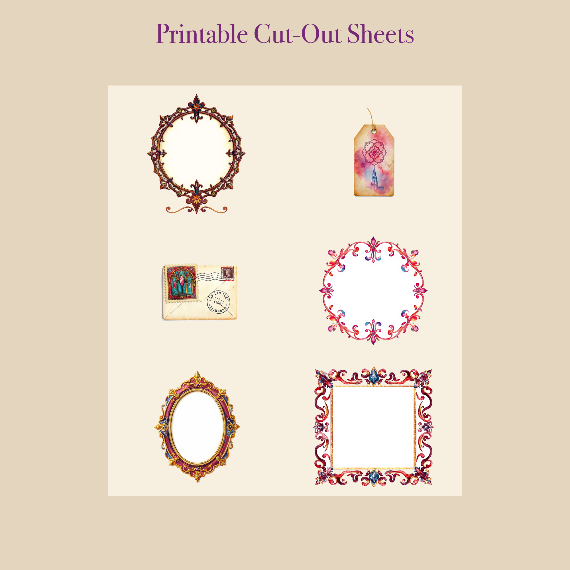 Stained Glass Cathedral Junk Journal Kit | Gothic Jewel Window Ephemera Papers | Printable Cut-Outs | Digital Download