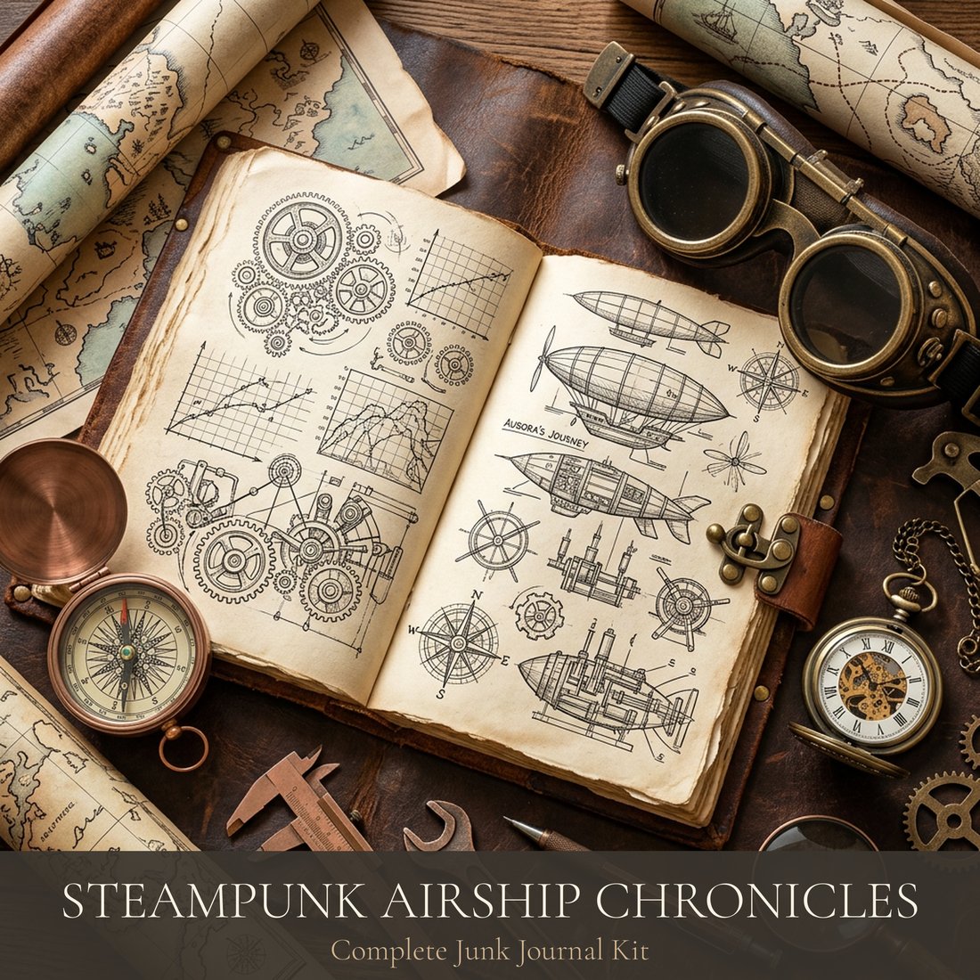 Kit Junk Journal Crónicas del Dirigible Steampunk | Descarga Digital