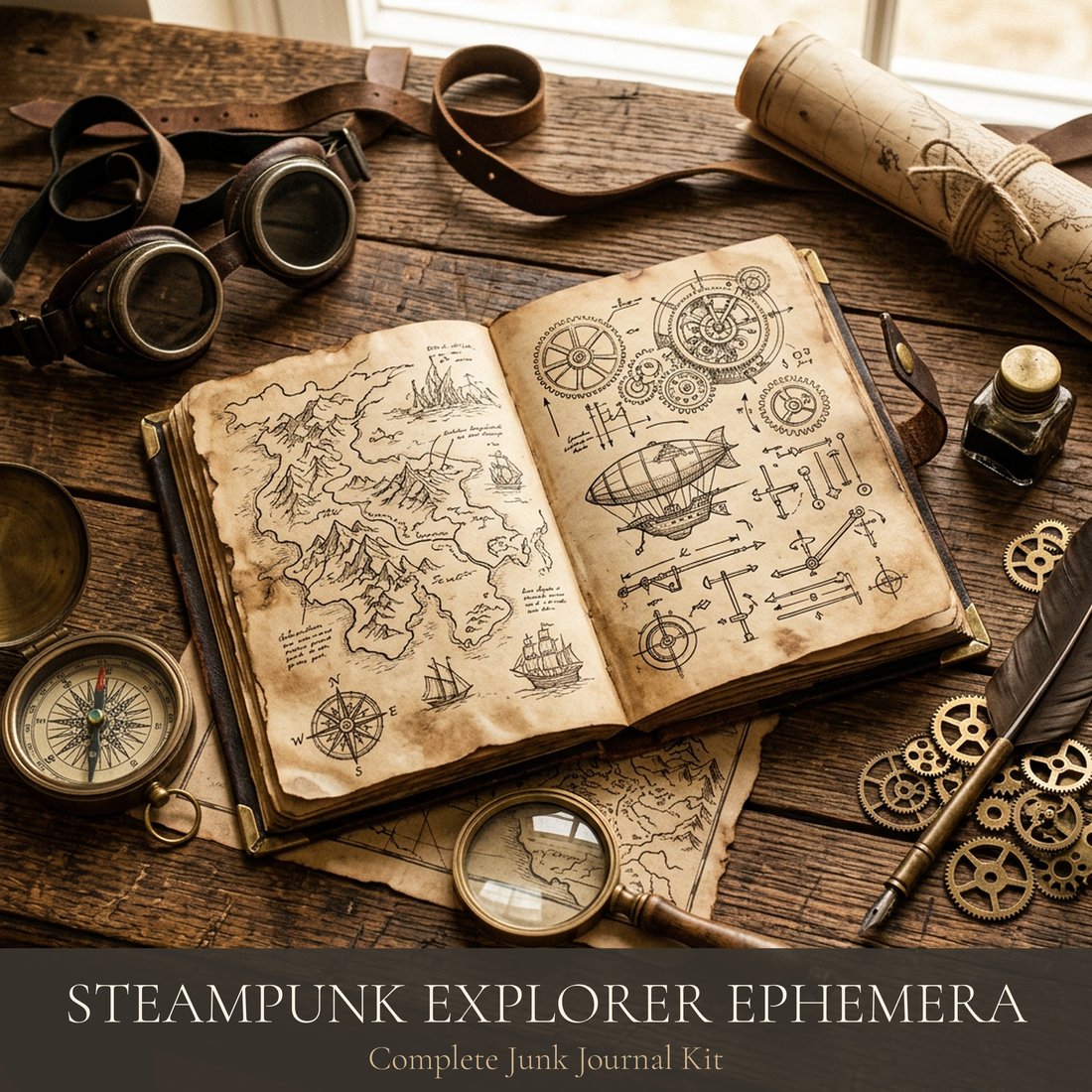 Steampunk Explorer Ephemera Junk Journal Kit | Digital Download