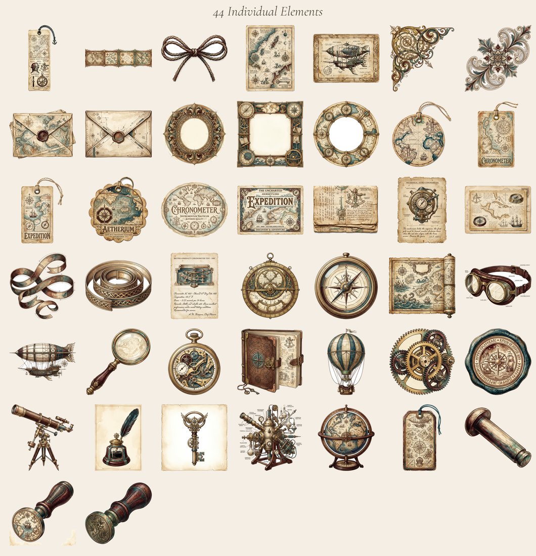 Steampunk Explorer Ephemera Junk Journal Kit | Digital Download