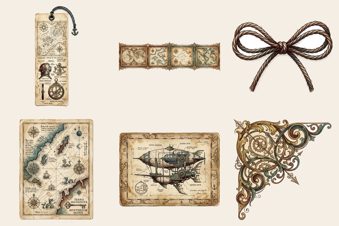 Steampunk Explorer Ephemera Junk Journal Kit | Digital Download