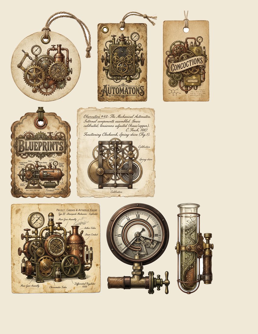 Steampunk Laboratory Junk Journal Kit | Industrial Contraptions Ephemera | Printable Sheets | Digital Download
