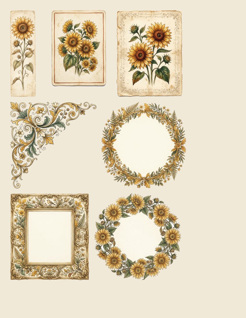 Sunflower Summer Junk Journal Kit | Golden Fields Ephemera | Digital Download