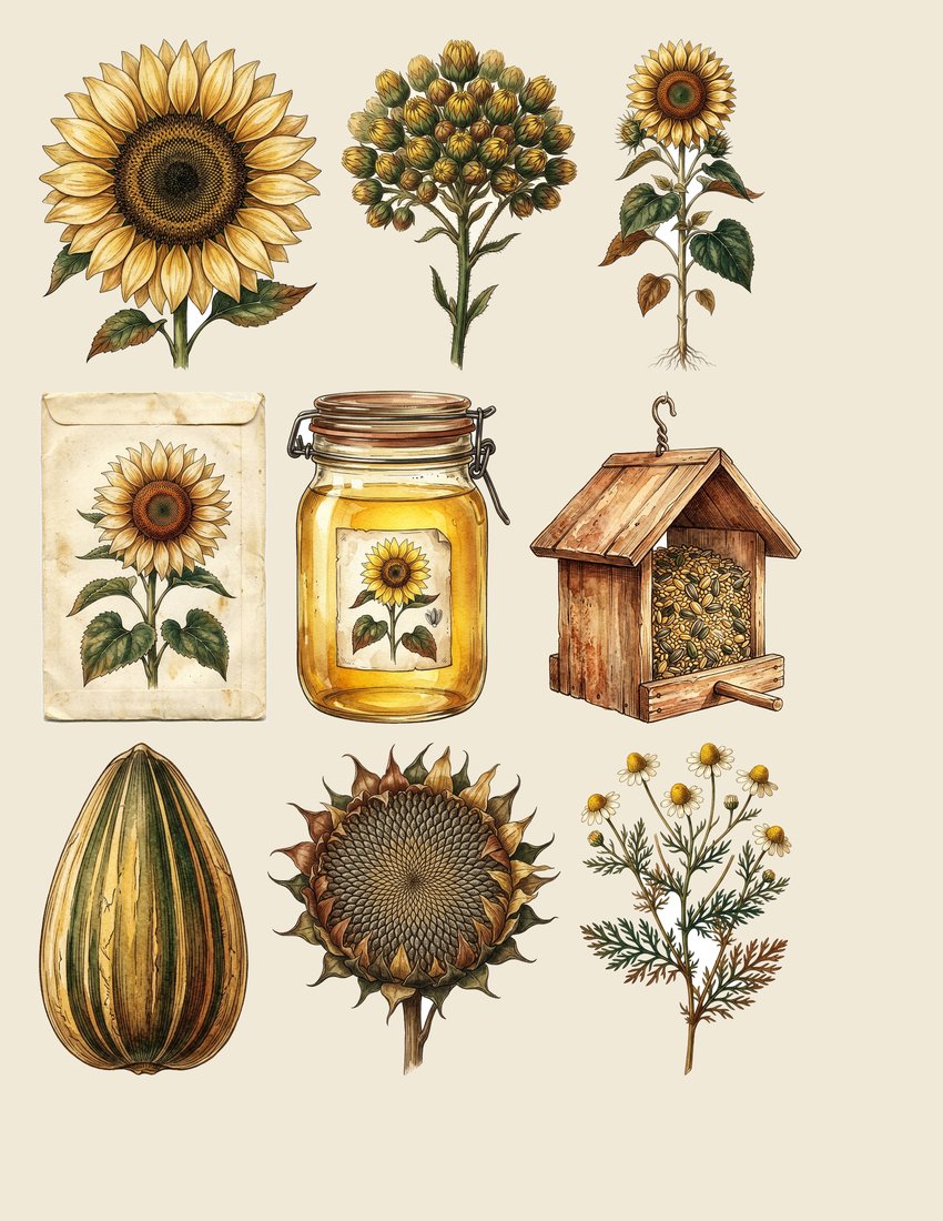 Sunflower Summer Junk Journal Kit | Golden Fields Ephemera | Digital Download