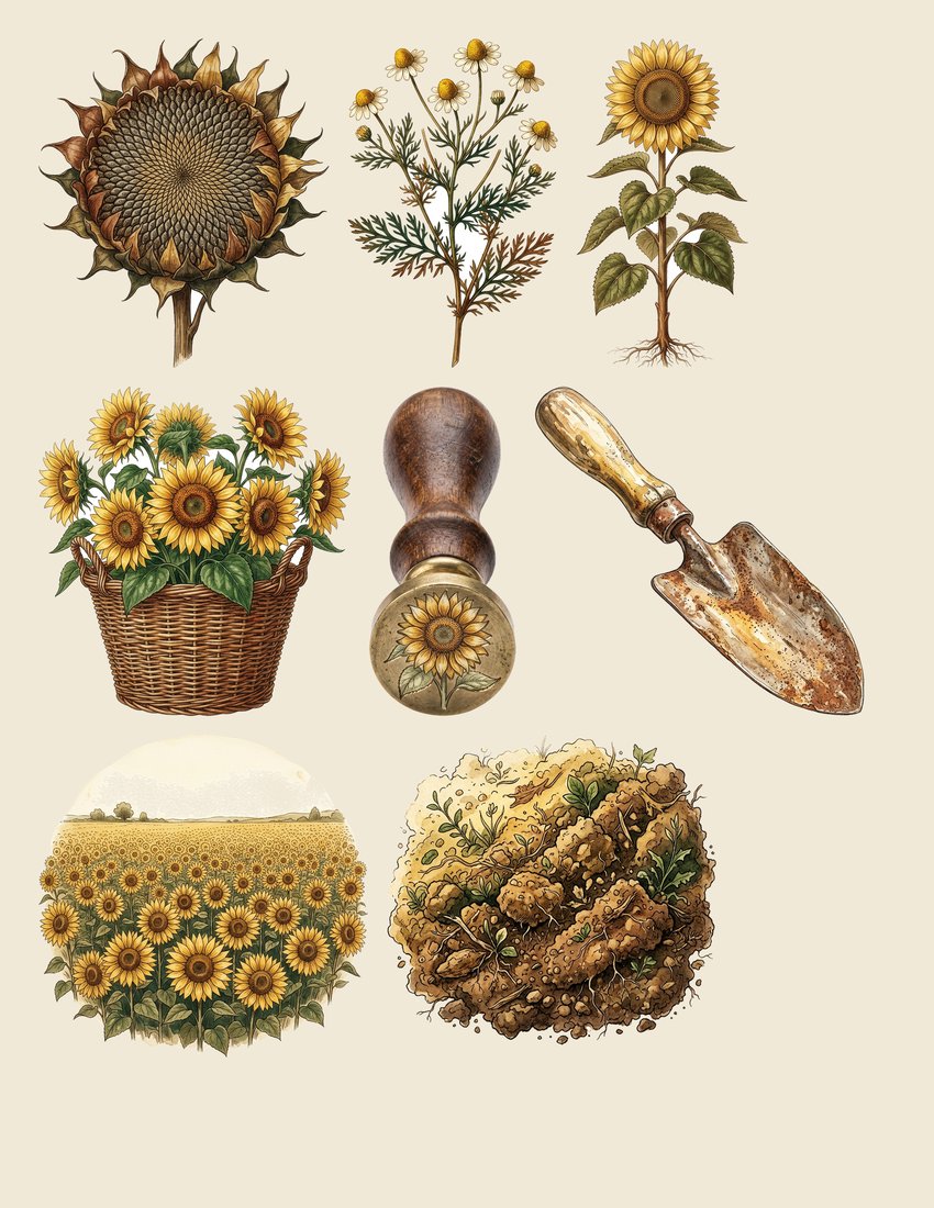 Sunflower Summer Junk Journal Kit | Golden Fields Ephemera | Digital Download