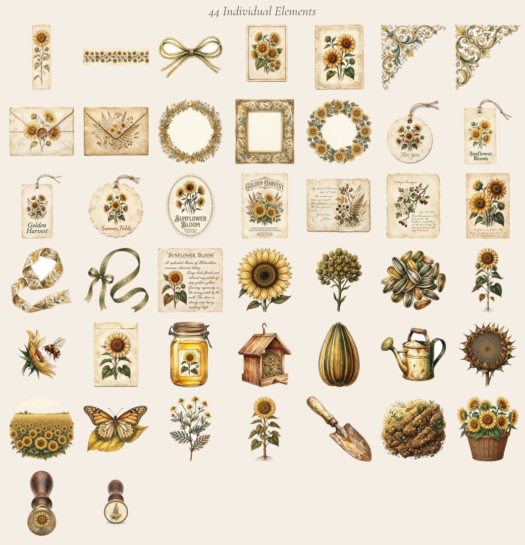 Sunflower Summer Junk Journal Kit | Golden Fields Ephemera | Digital Download