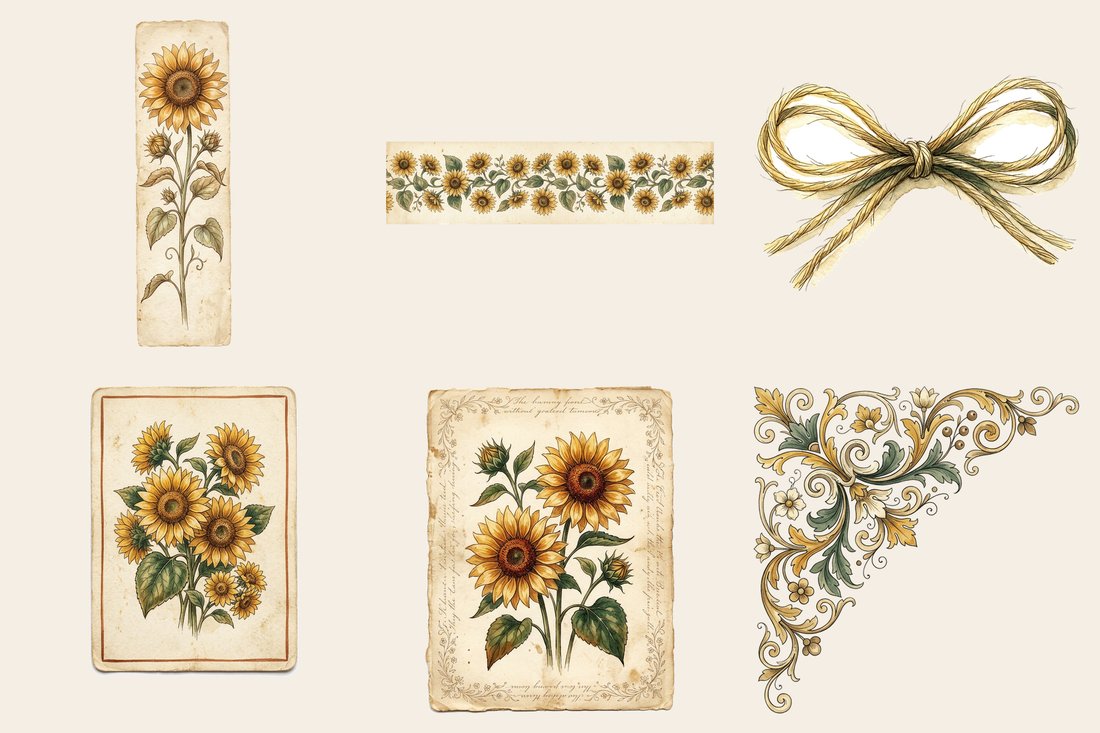 Sunflower Summer Junk Journal Kit | Golden Fields Ephemera | Digital Download