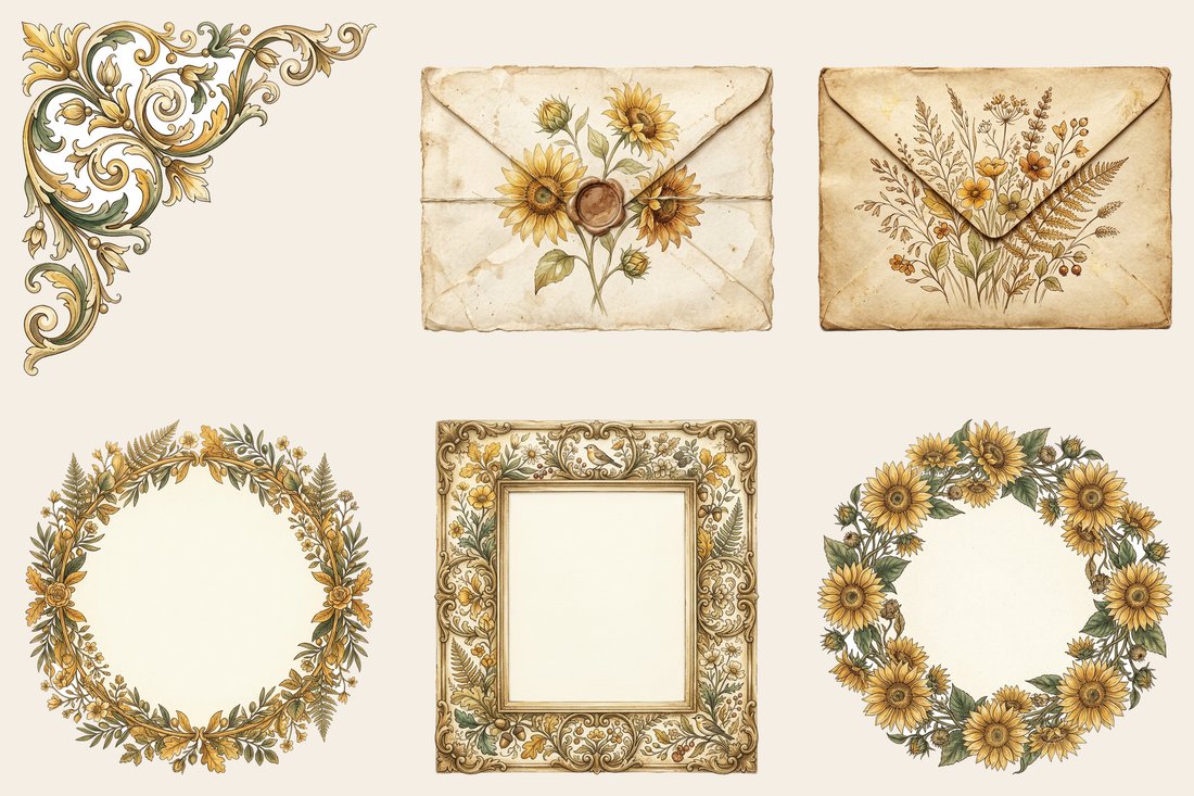 Sunflower Summer Junk Journal Kit | Golden Fields Ephemera | Digital Download