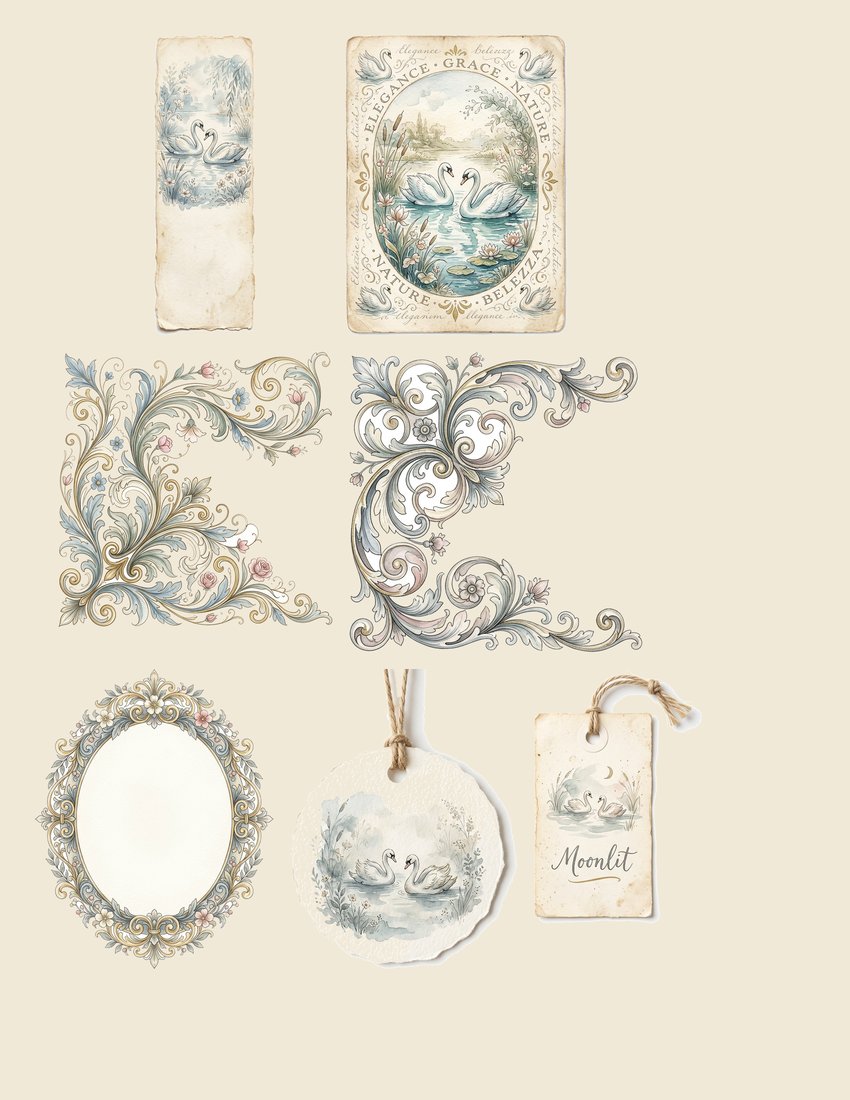 Swan Lake Serenade Junk Journal Kit | Enchanted Feather Ephemera | Printable Sheets | Digital Download