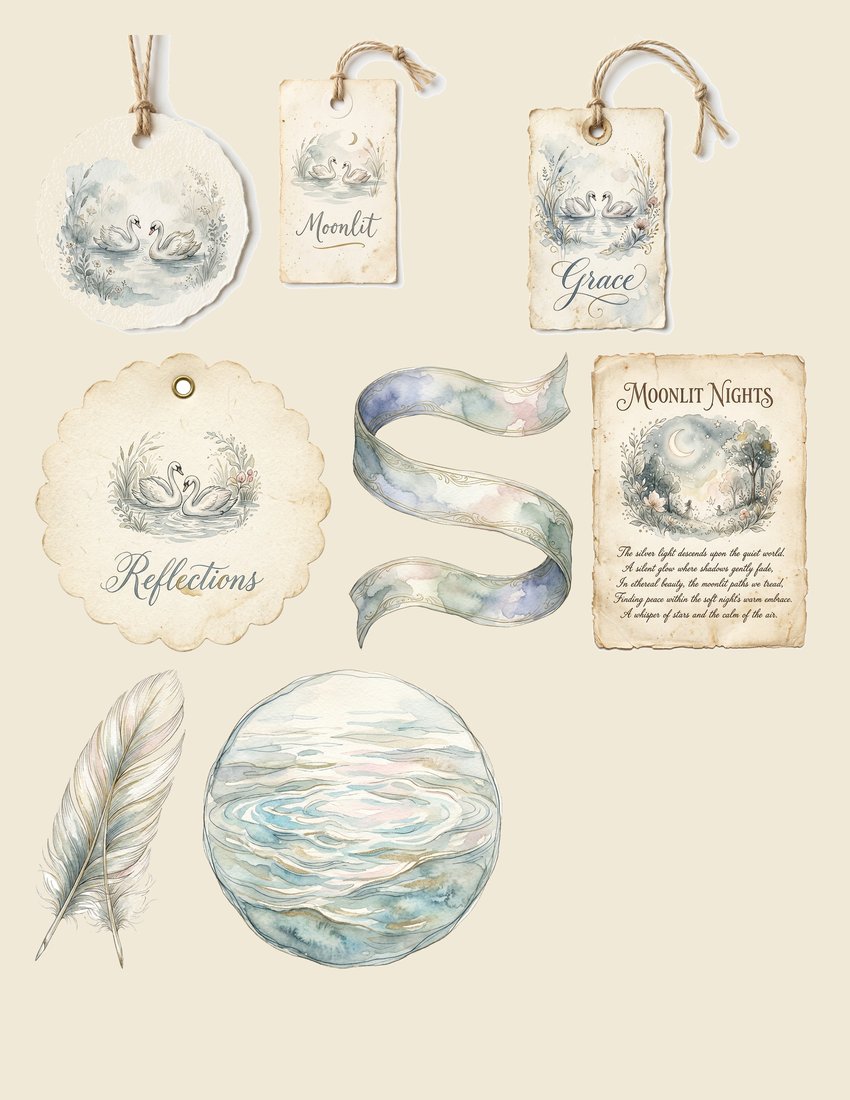 Swan Lake Serenade Junk Journal Kit | Enchanted Feather Ephemera | Printable Sheets | Digital Download