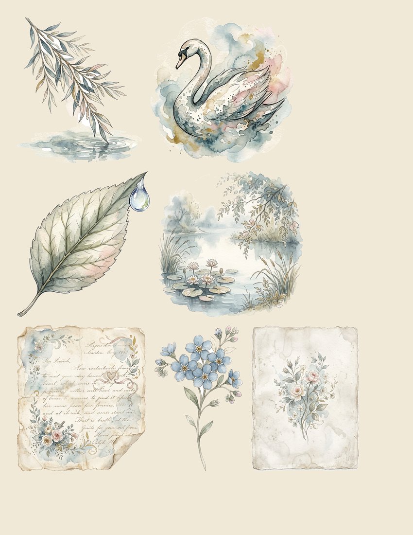 Swan Lake Serenade Junk Journal Kit | Enchanted Feather Ephemera | Printable Sheets | Digital Download