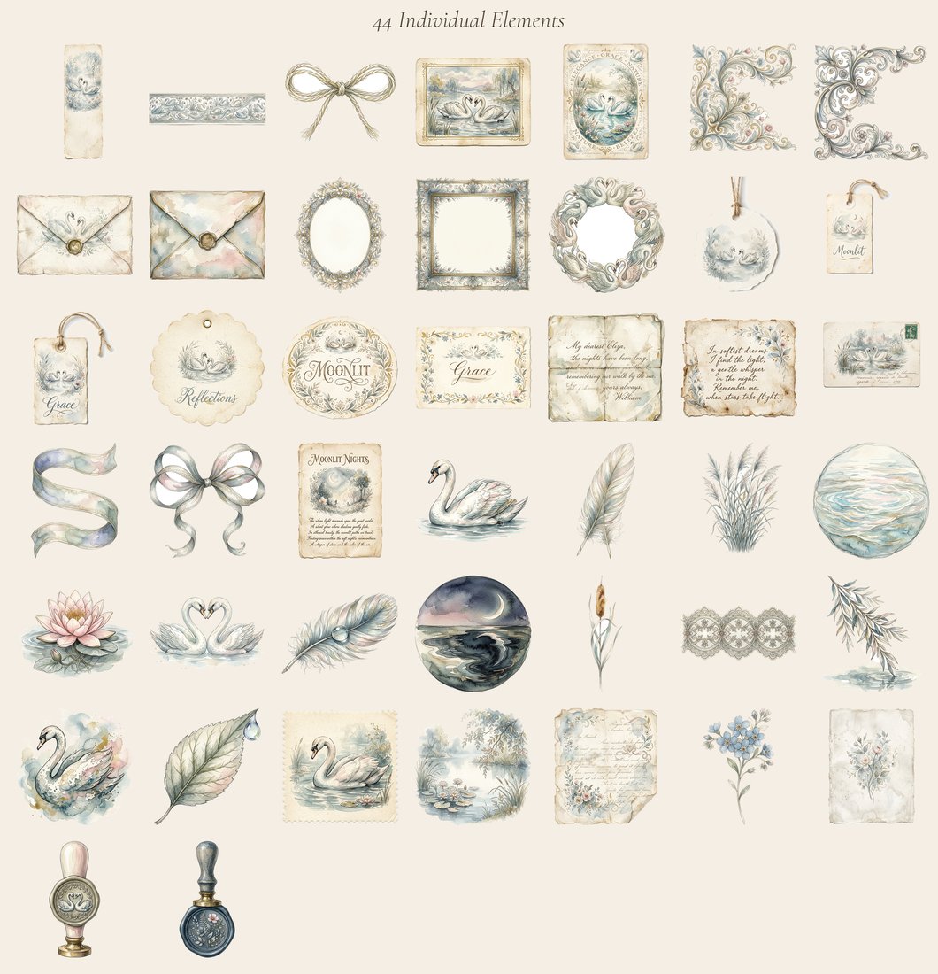 Swan Lake Serenade Junk Journal Kit | Enchanted Feather Ephemera | Printable Sheets | Digital Download