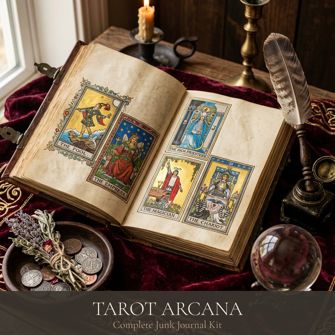 Tarot Arcana Junk Journal Kit | Mystical Divination Ephemera | Digital Download