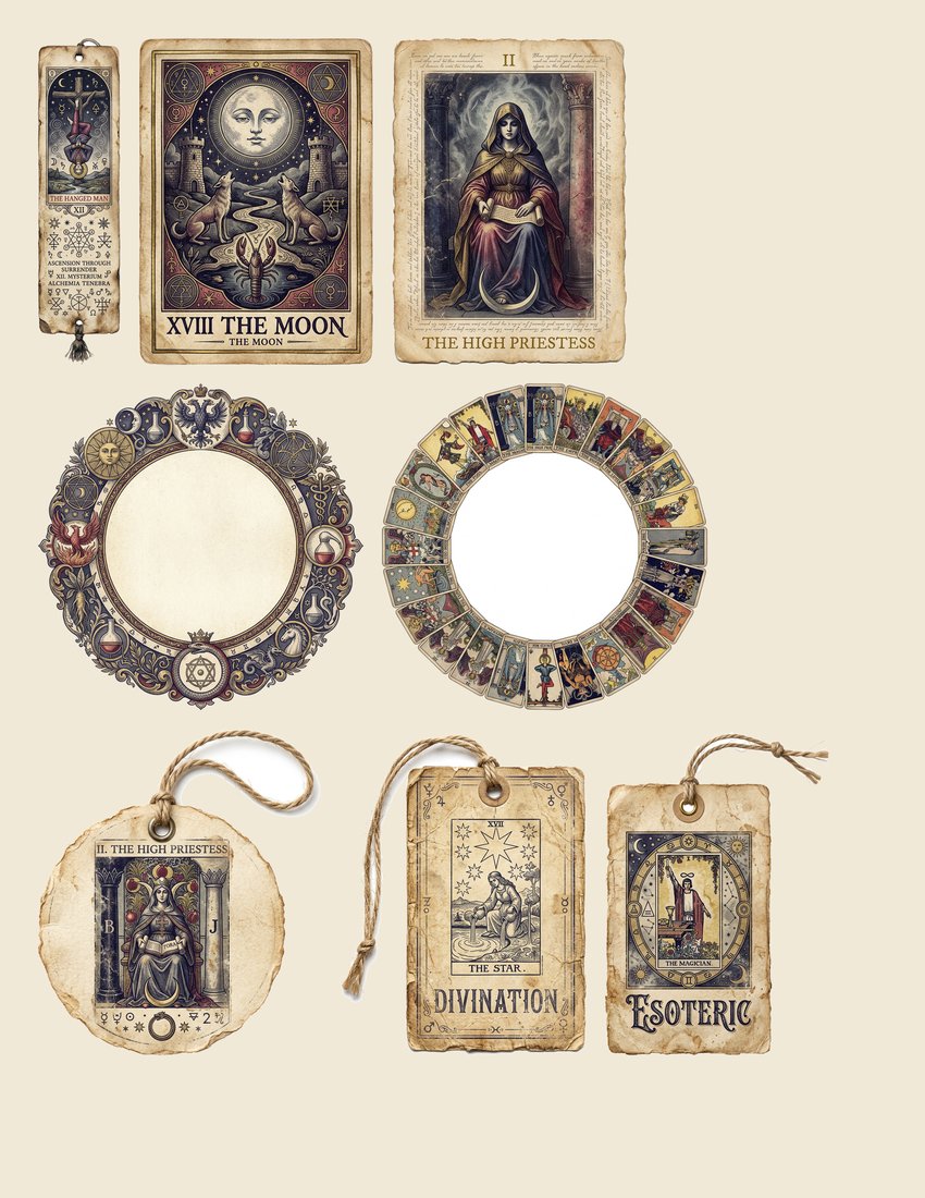 Tarot Arcana Junk Journal Kit | Mystical Divination Ephemera | Digital Download