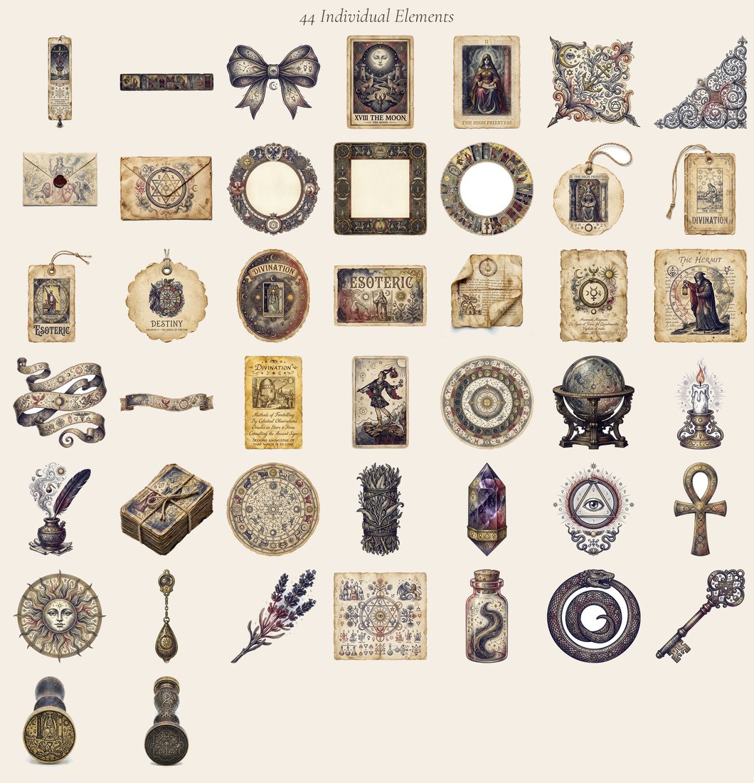 Tarot Arcana Junk Journal Kit | Mystical Divination Ephemera | Digital Download