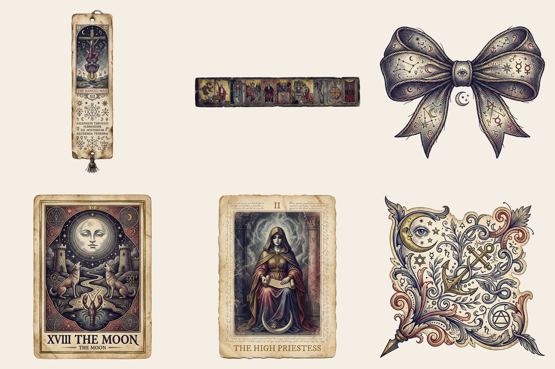 Tarot Arcana Junk Journal Kit | Mystical Divination Ephemera | Digital Download