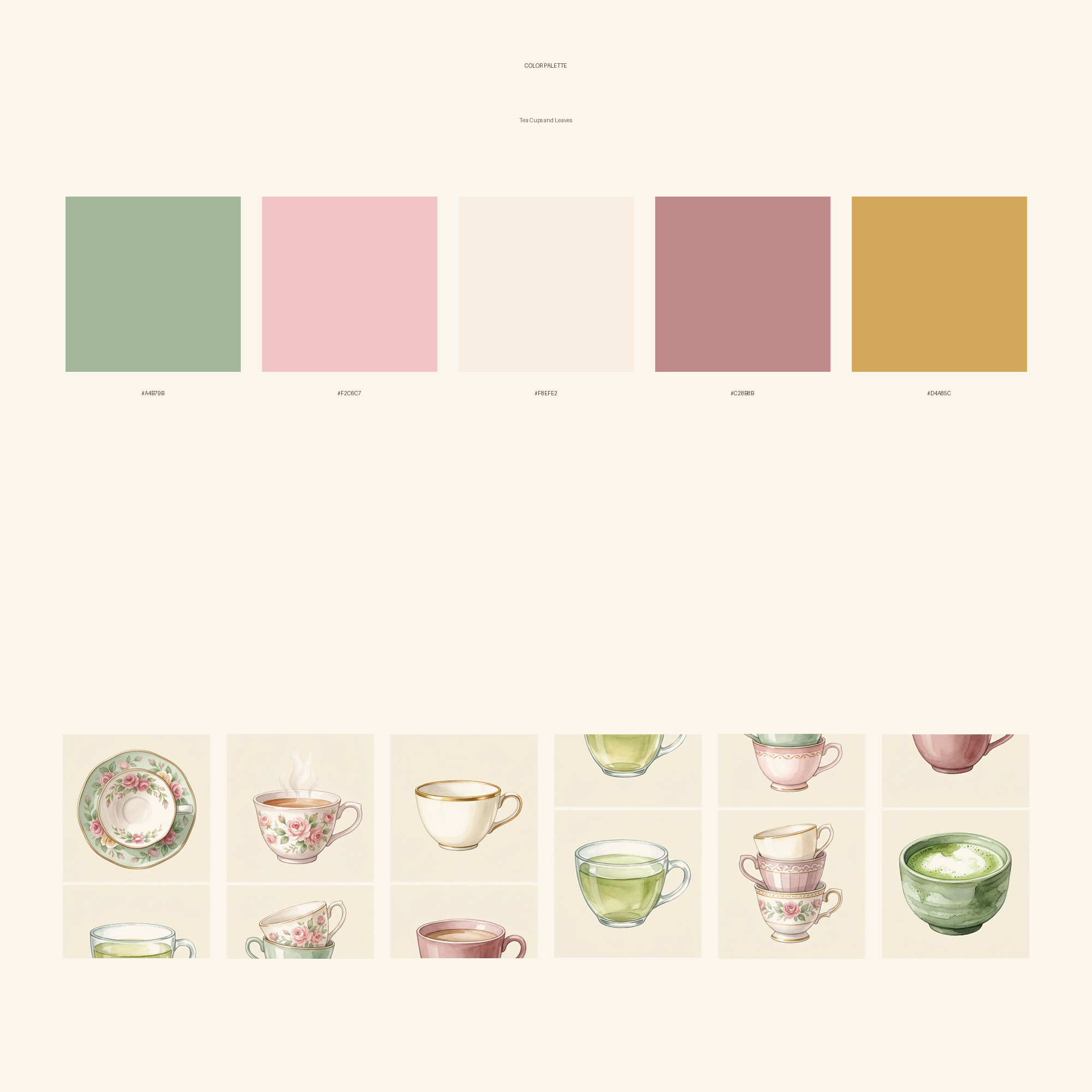 Watercolor Tea Cups and Leaves Clipart, 30 PNG, Transparent Background, Commercial Use, Digital Download