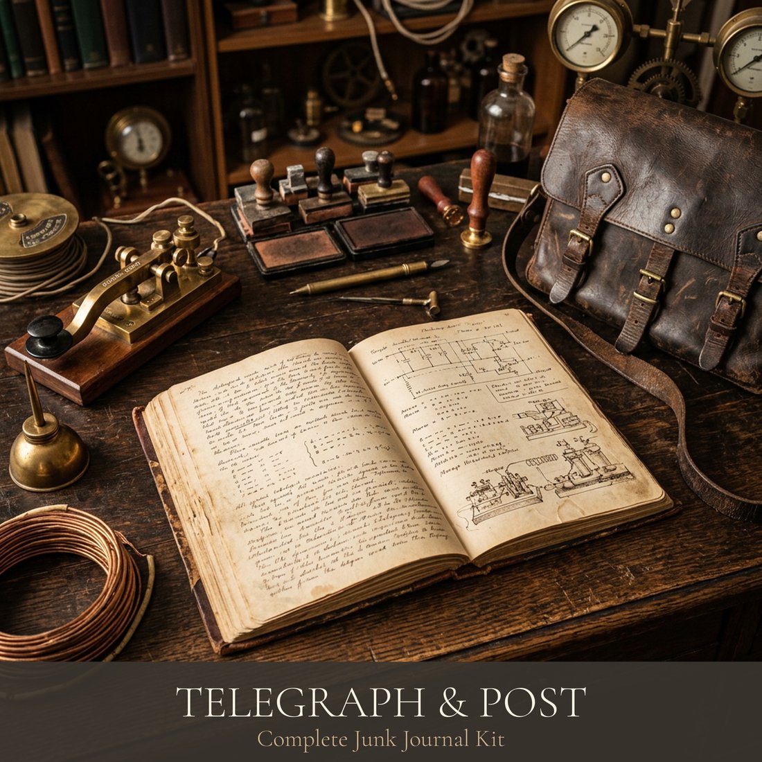 Telegraph & Post Junk Journal Kit | Victorian Steampunk Ephemera + Printable Sheets | Digital Download