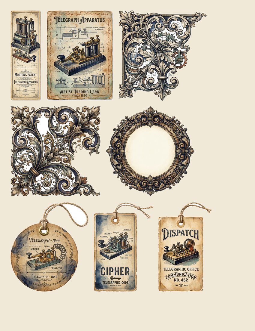 Telegraph & Post Junk Journal Kit | Victorian Steampunk Ephemera + Printable Sheets | Digital Download