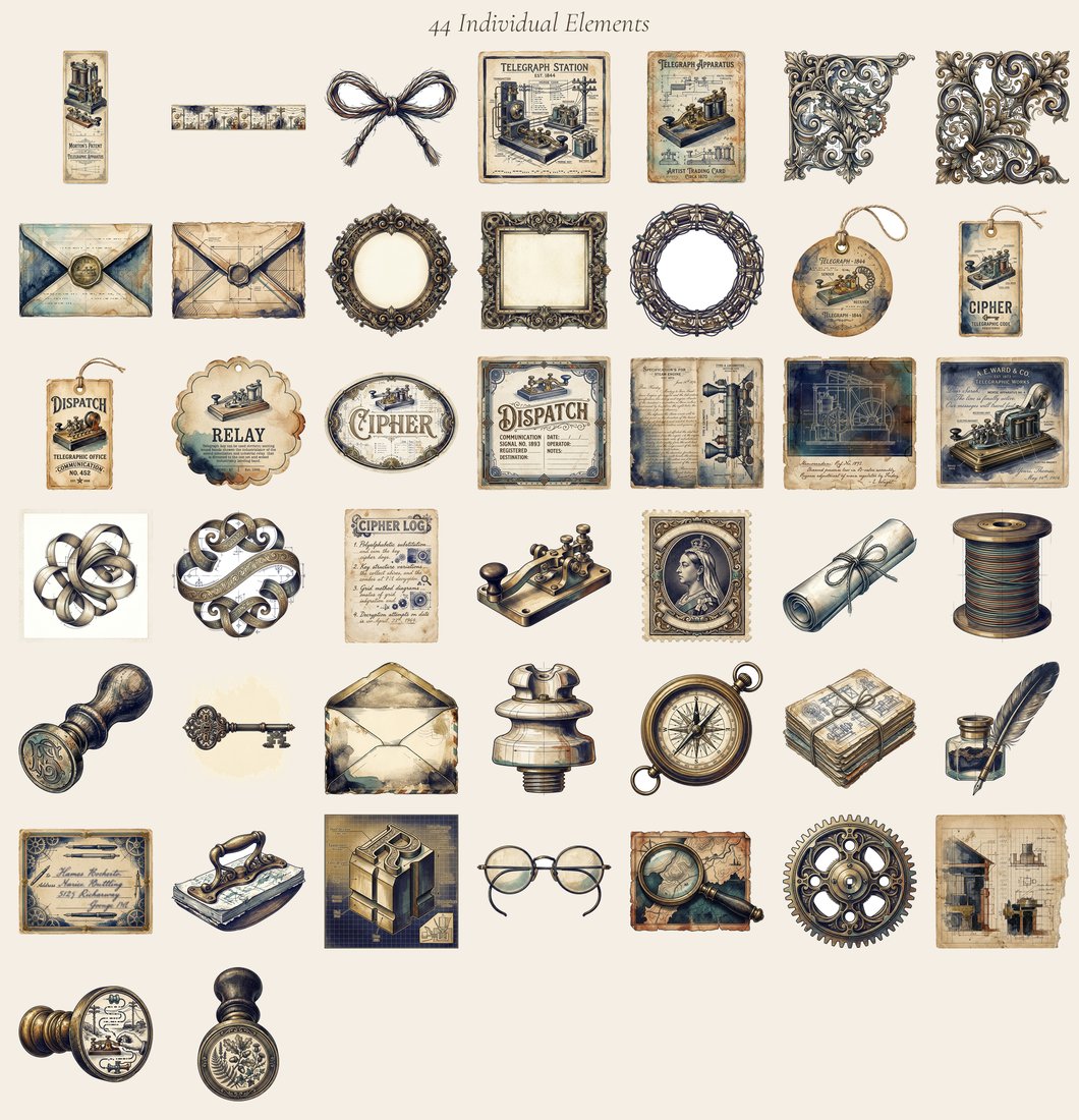 Telegraph & Post Junk Journal Kit | Victorian Steampunk Ephemera + Printable Sheets | Digital Download