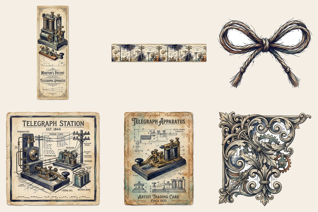 Telegraph & Post Junk Journal Kit | Victorian Steampunk Ephemera + Printable Sheets | Digital Download
