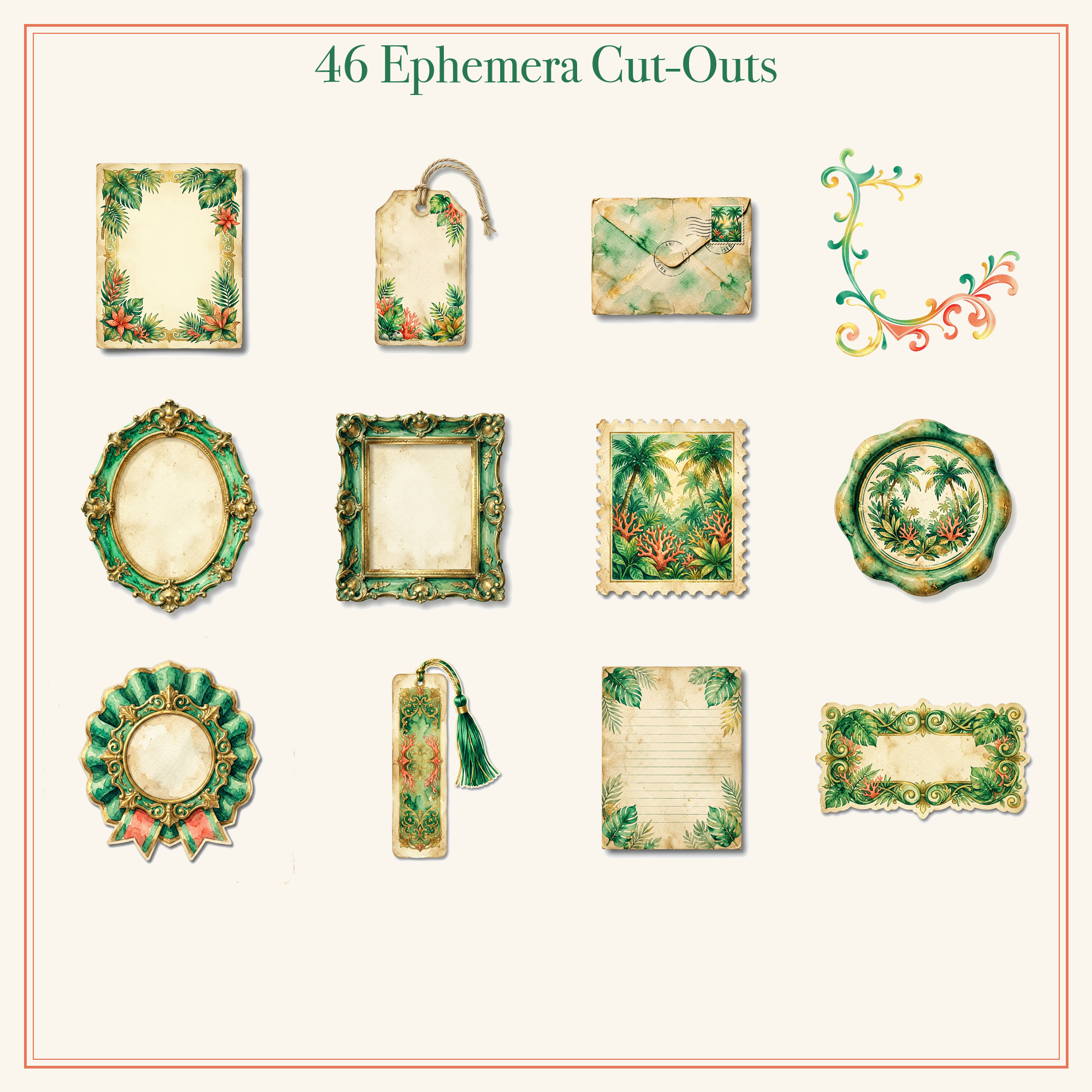 Tropical Jungle Junk Journal Kit | Parrot & Palm Ephemera Papers | Printable Cut-Outs | Digital Download
