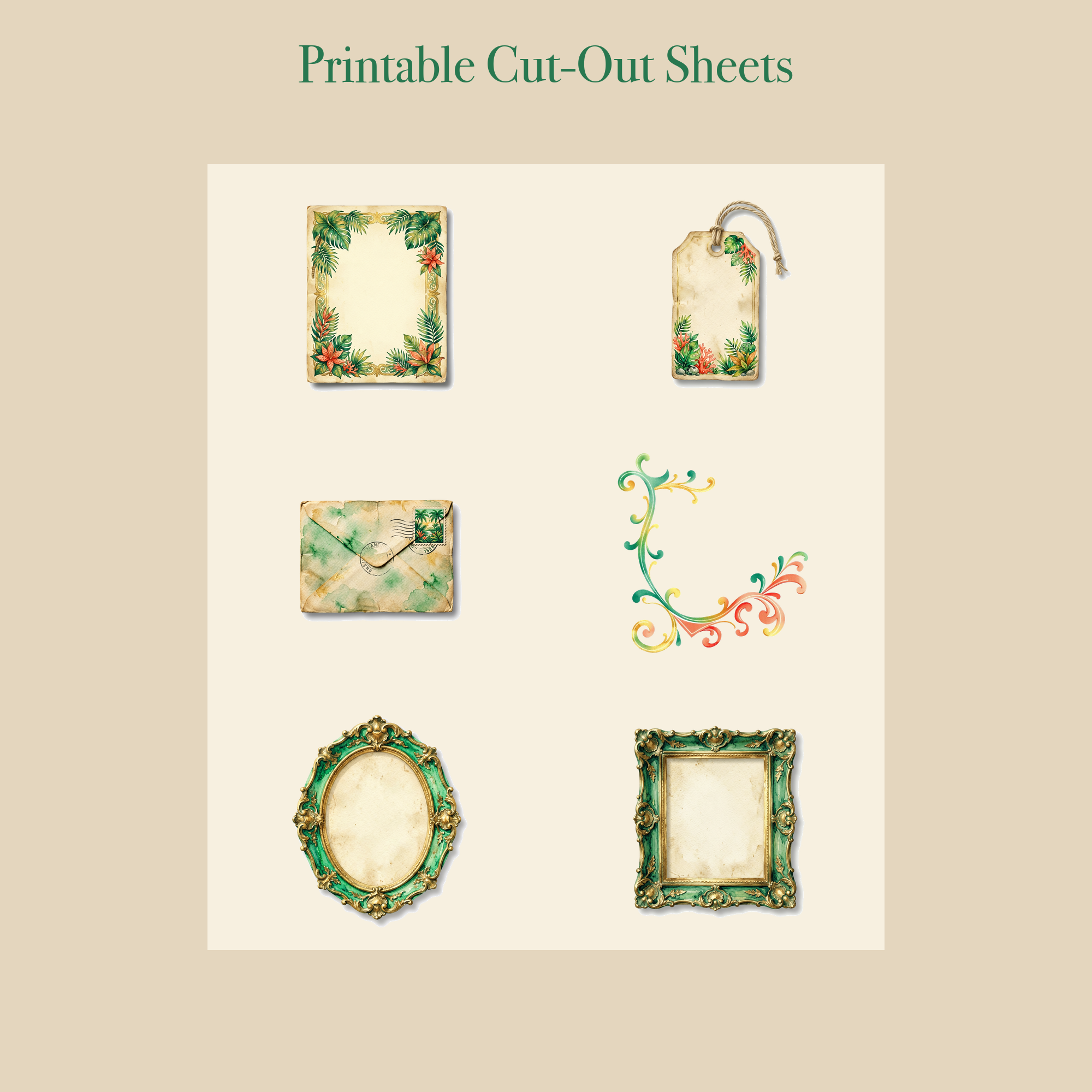 Tropical Jungle Junk Journal Kit | Parrot & Palm Ephemera Papers | Printable Cut-Outs | Digital Download