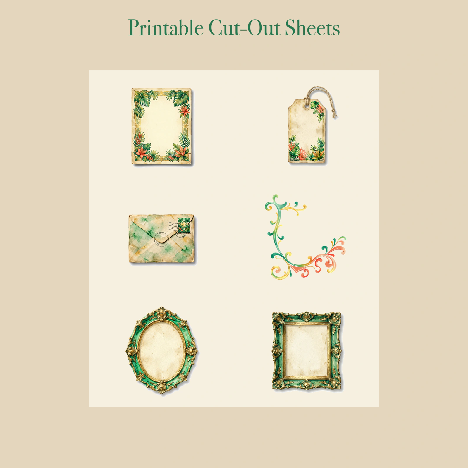 Tropical Jungle Junk Journal Kit | Parrot & Palm Ephemera Papers | Printable Cut-Outs | Digital Download