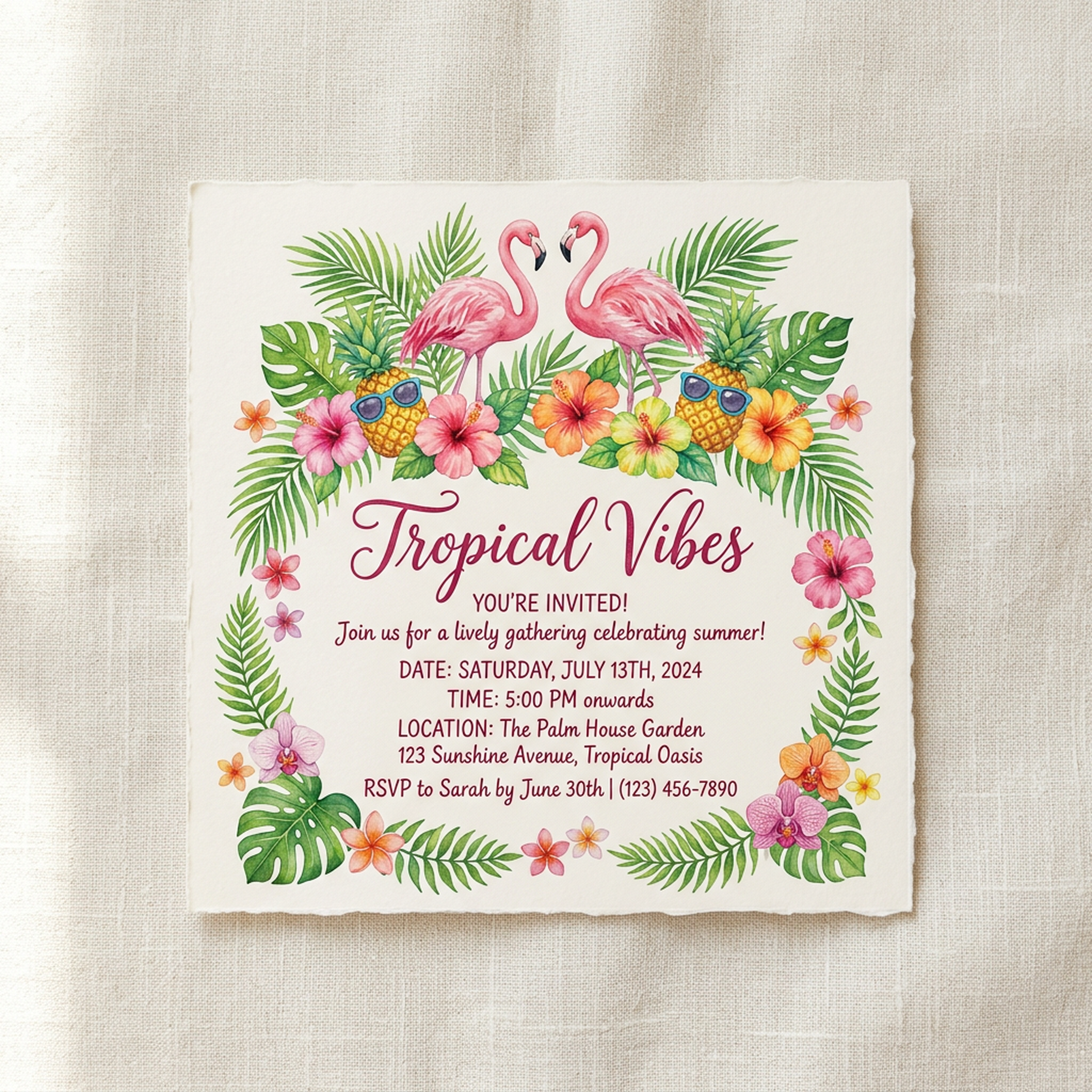 Watercolor Tropical Pineapples and Flamingos Clipart, 30 PNG, Transparent Background, Commercial Use, Digital Download