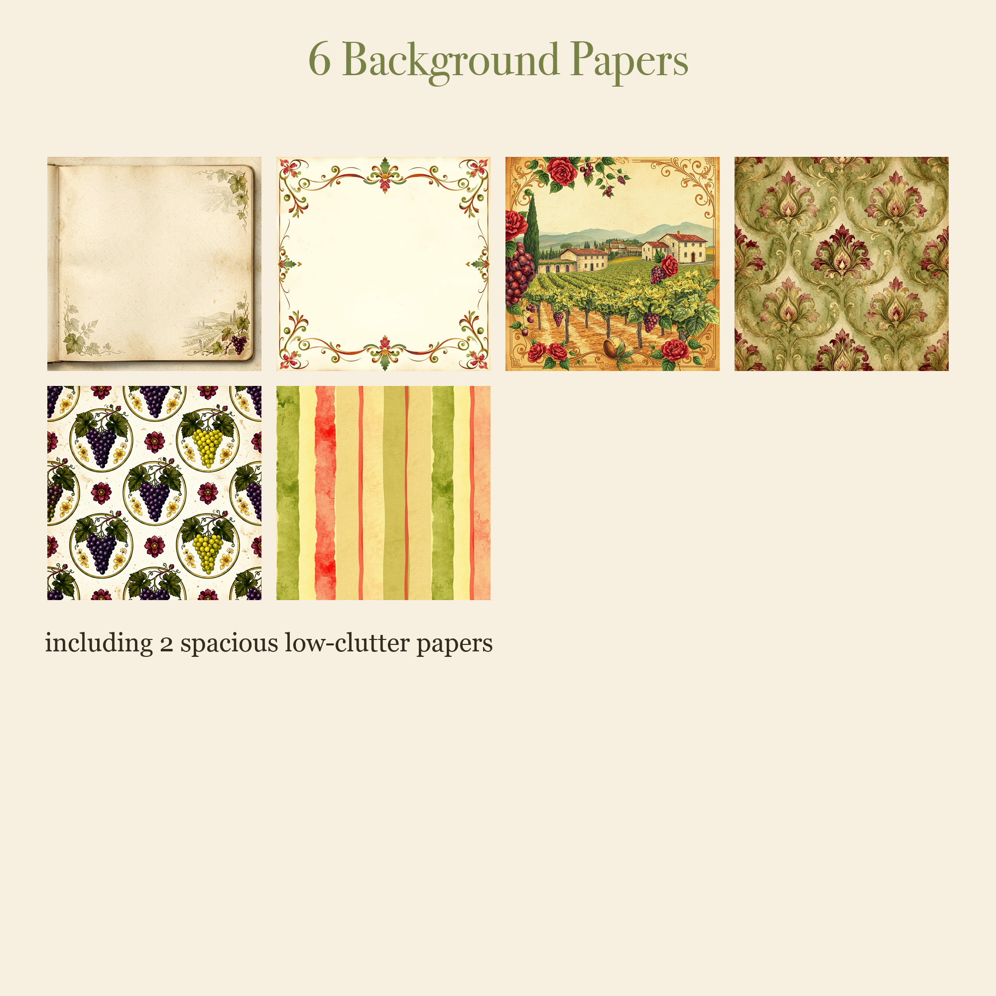 Tuscan Vineyard Junk Journal Kit | Wine & Olive Ephemera Papers | Printable Cut-Outs | Digital Download