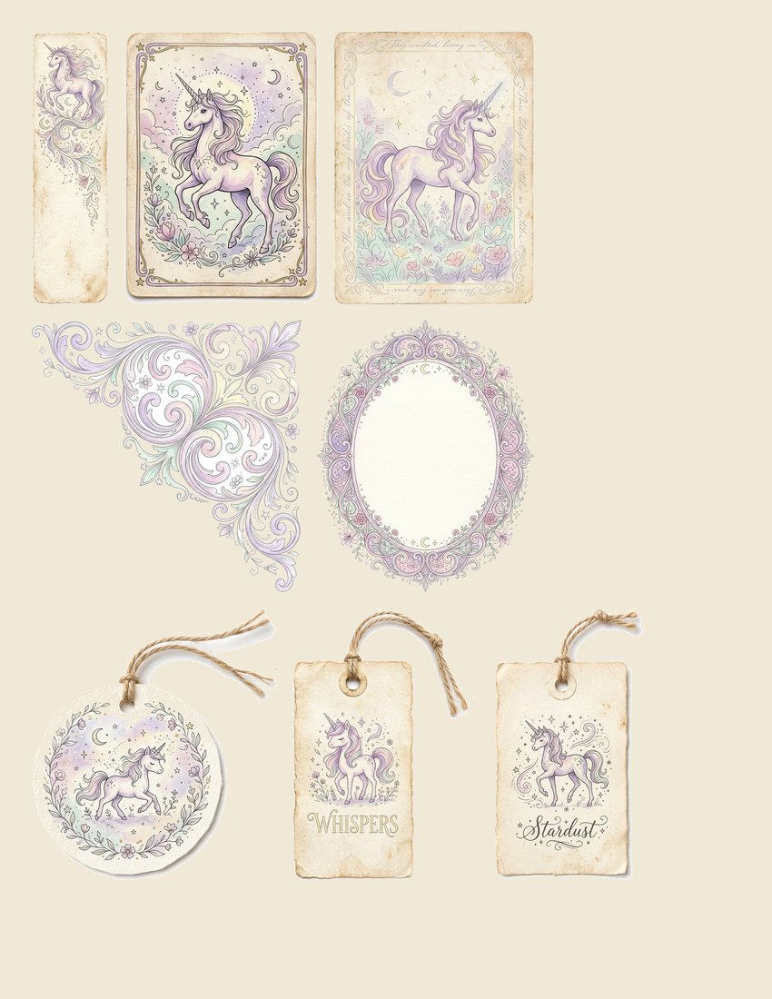 Unicorn Myth Junk Journal Kit | Enchanted Forest Ephemera | Vintage Fantasy | Digital Download