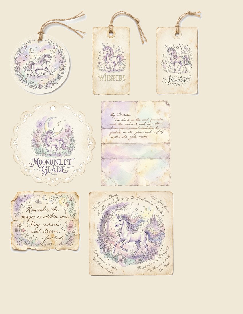 Unicorn Myth Junk Journal Kit | Enchanted Forest Ephemera | Vintage Fantasy | Digital Download