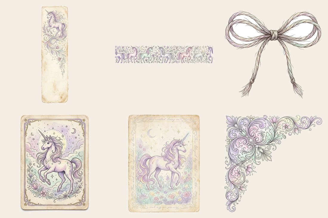 Unicorn Myth Junk Journal Kit | Enchanted Forest Ephemera | Vintage Fantasy | Digital Download