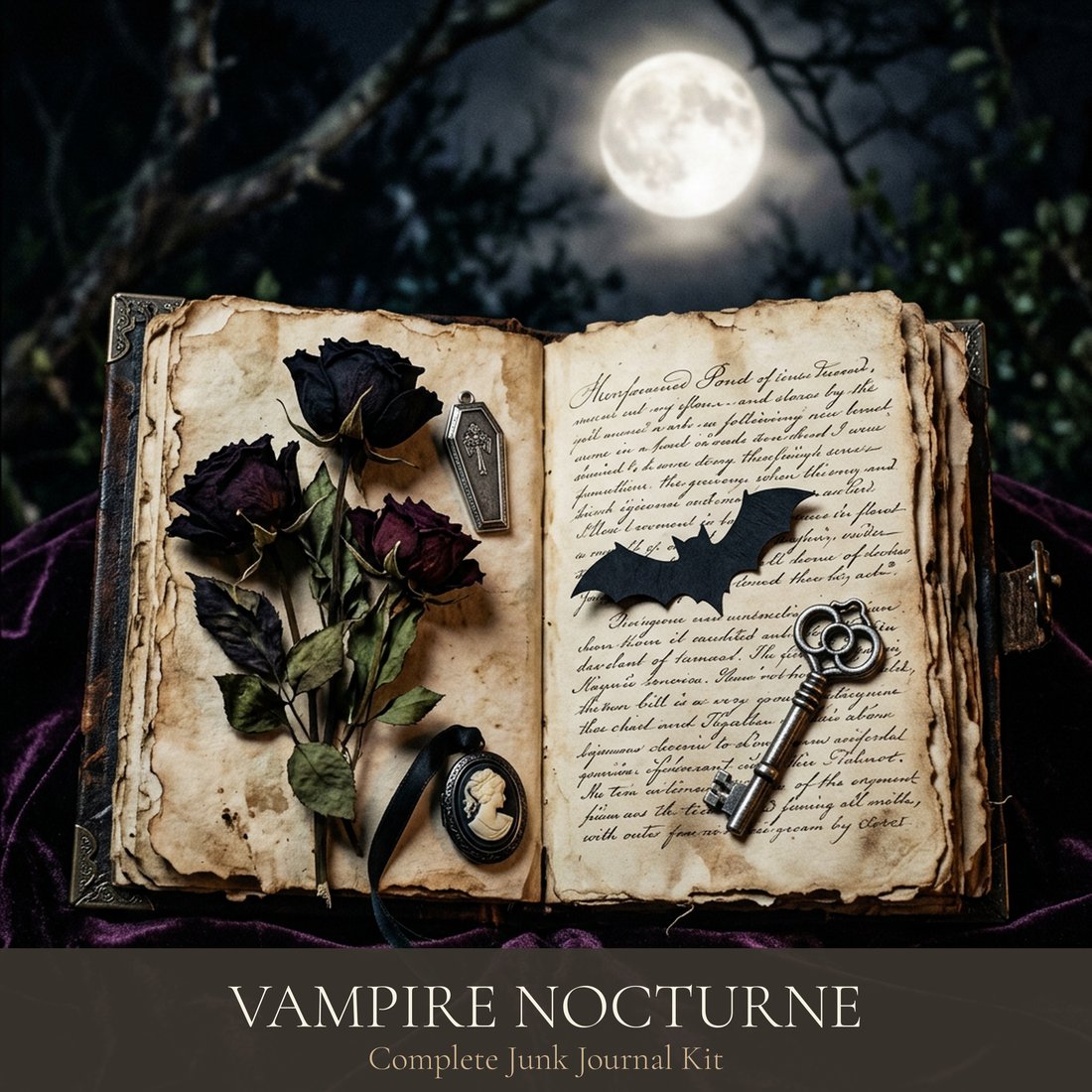 Vampir-Nocturne Junk Journal Kit | Gothic-Ephemera & Druckbare Bögen | Digitaler Download