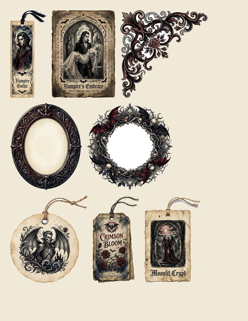Vampire Nocturne Junk Journal Kit | Gothic Ephemera & Printable Sheets | Digital Download