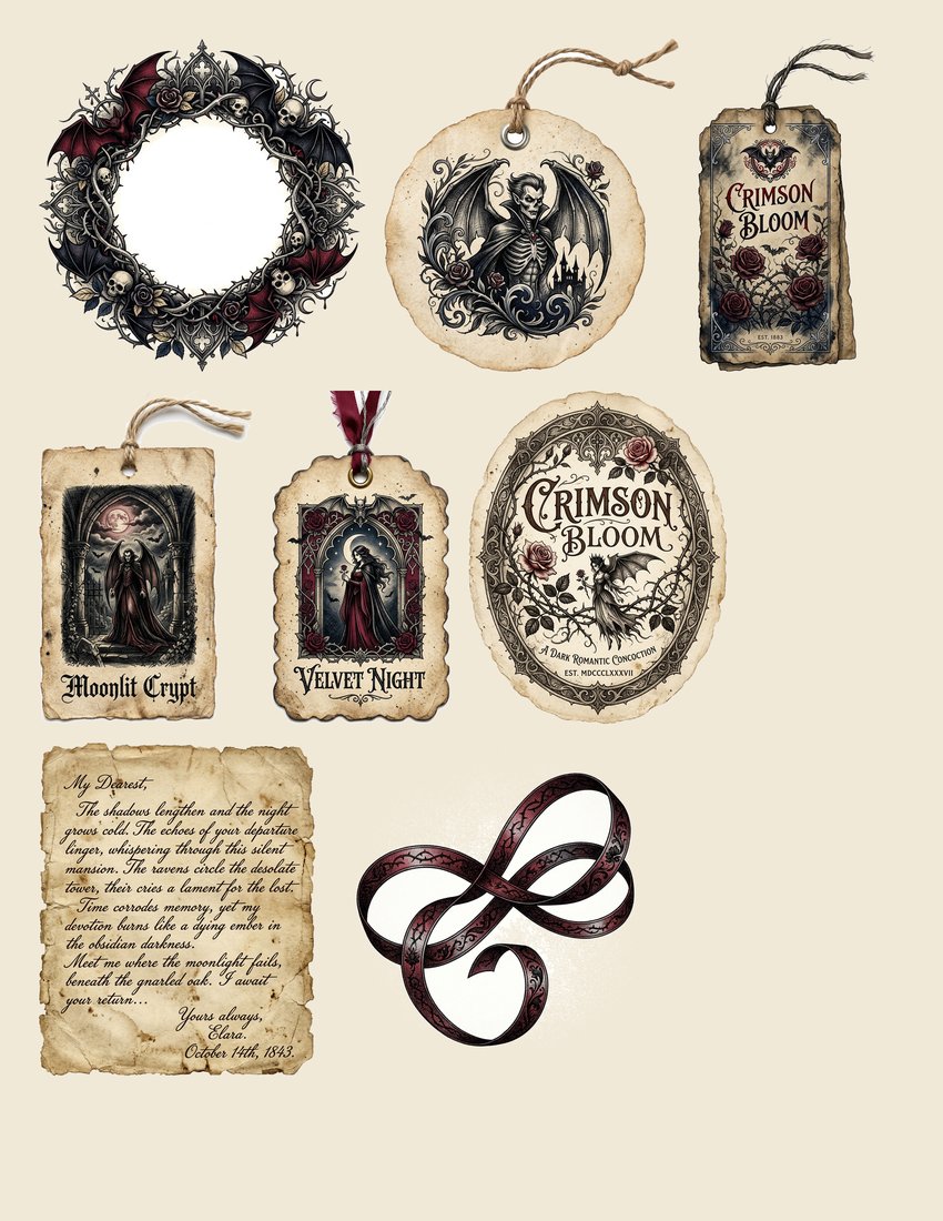 Vampire Nocturne Junk Journal Kit | Gothic Ephemera & Printable Sheets | Digital Download