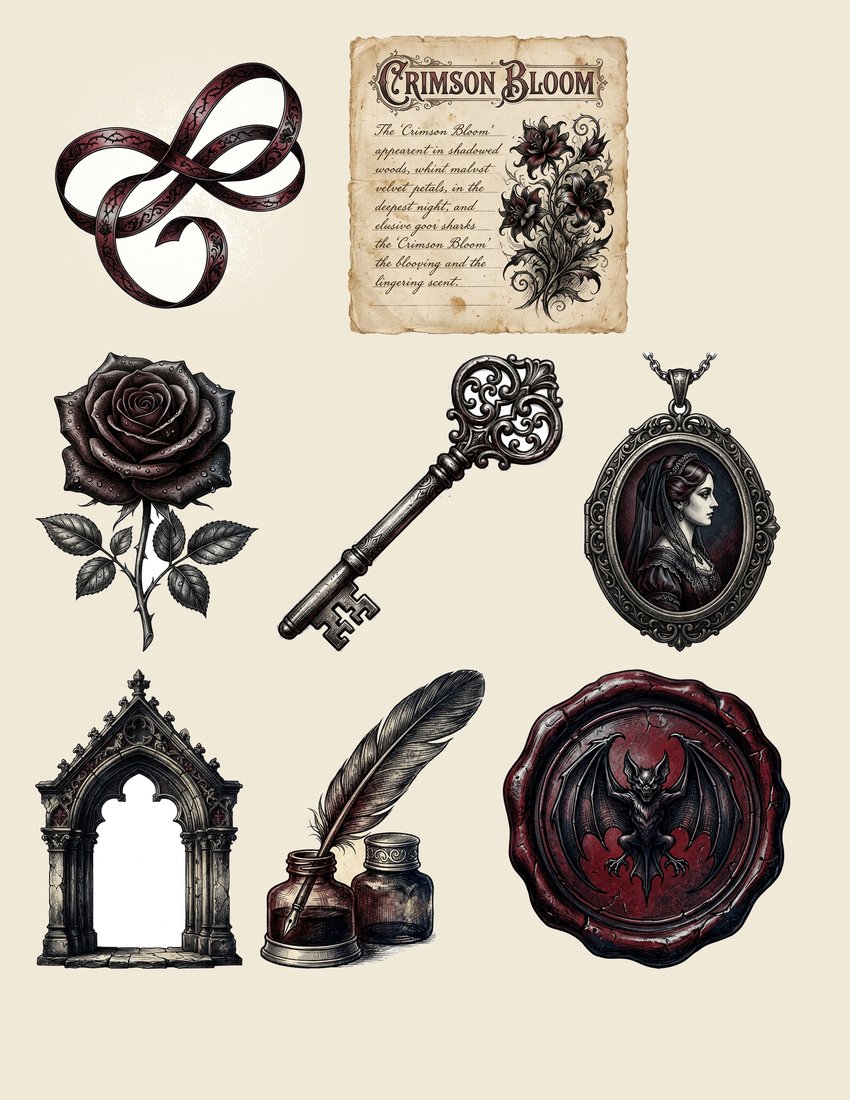 Vampire Nocturne Junk Journal Kit | Gothic Ephemera & Printable Sheets | Digital Download
