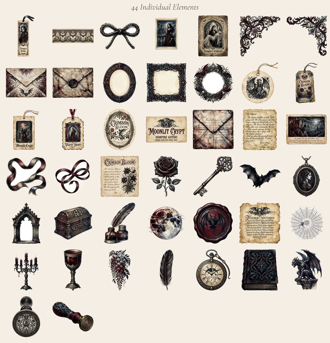 Vampire Nocturne Junk Journal Kit | Gothic Ephemera & Printable Sheets | Digital Download