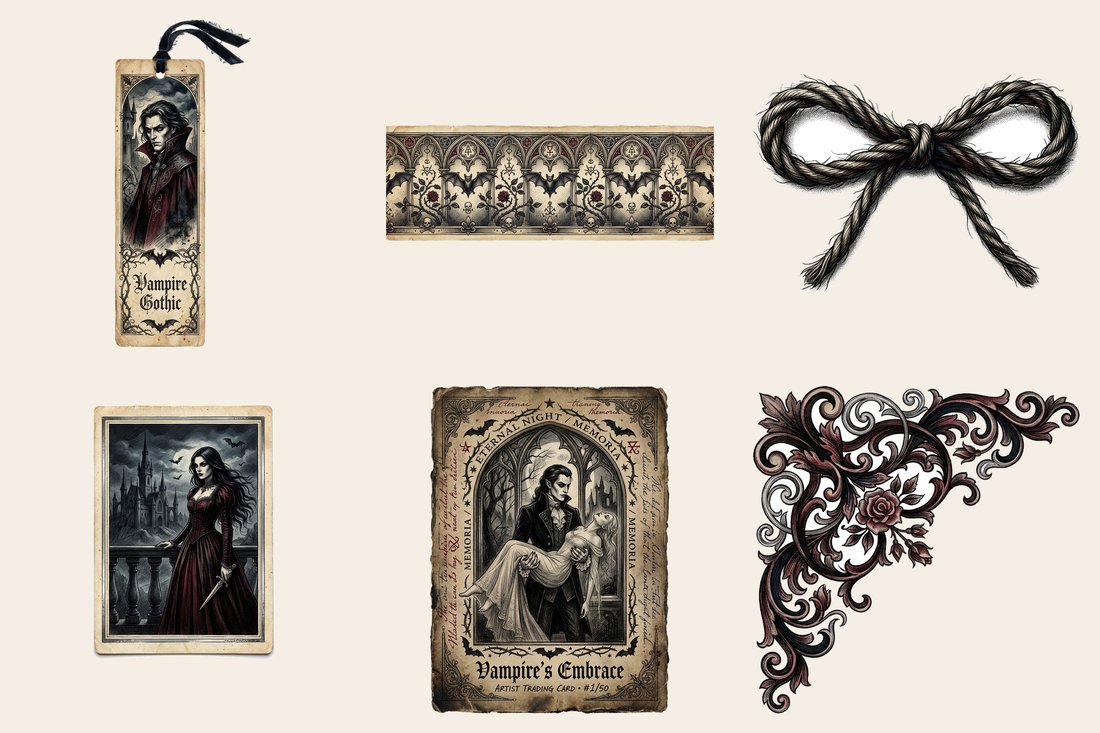 Vampire Nocturne Junk Journal Kit | Gothic Ephemera & Printable Sheets | Digital Download